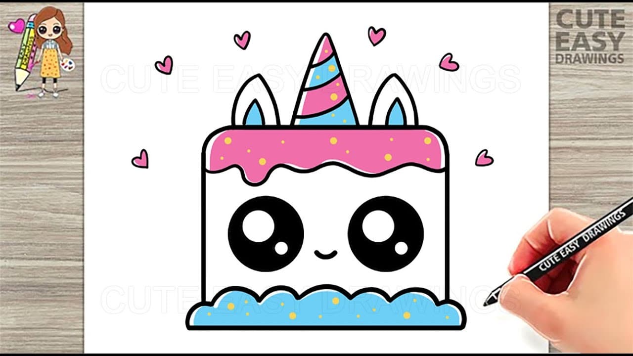Preview of How to Draw a Cute Unicorn Cake Easy Step by Step