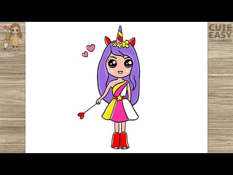 Preview of How to Draw a Cute simple Unicorn Girl, Easy Drawings