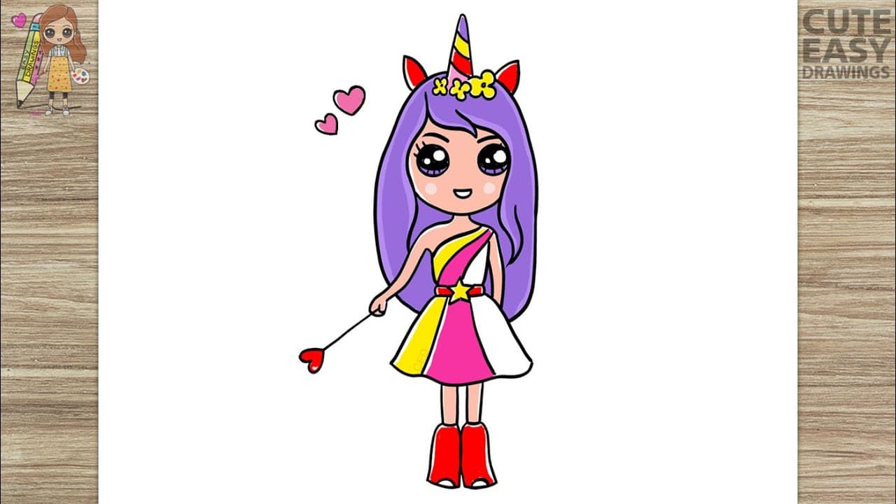 Preview of How to Draw a Cute simple Unicorn Girl, Easy Drawings