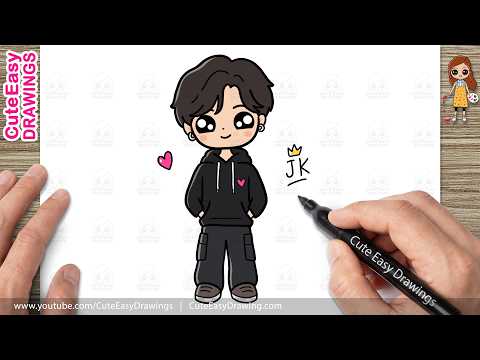 Preview of How to Draw a Cute Boy | Cute BTS Member JK Chibi Character Step-By-Step Drawing Tutorial!