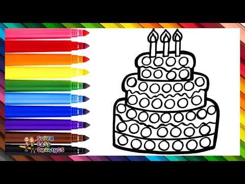 Preview of Draw and Color a Birthday Cake POP IT 🎂🔴🟠🟡🟢🔵🟣🌈 Drawings for Kids