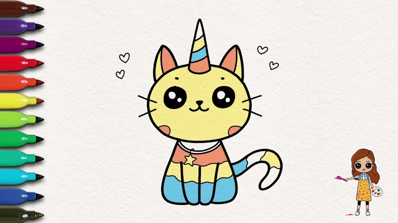 Preview of How to Draw Cute Cat | Caticorn Drawing Simple and Easy Step by Step