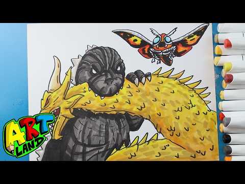 Preview of How to Draw Godzilla vs Ghidorah vs Mothra