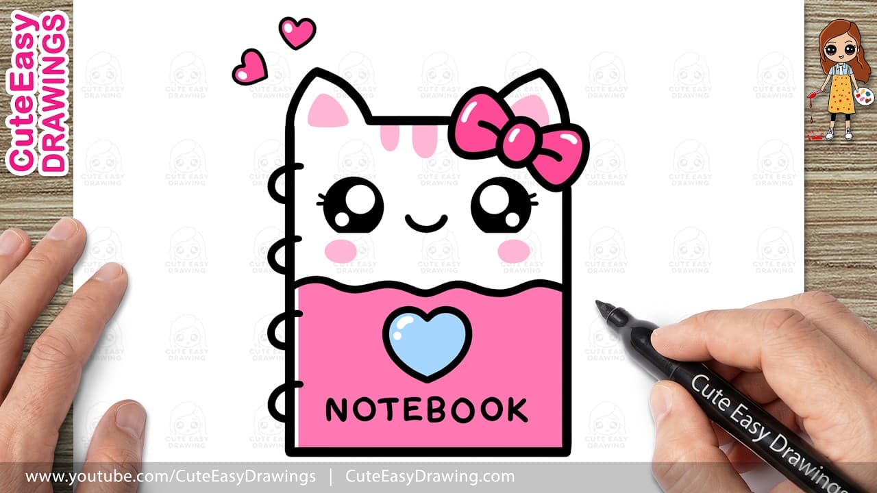 Preview of How to Draw a Cute Kitty Notebook | Easy Kawaii Notebook Drawing for Kids and toddlers!