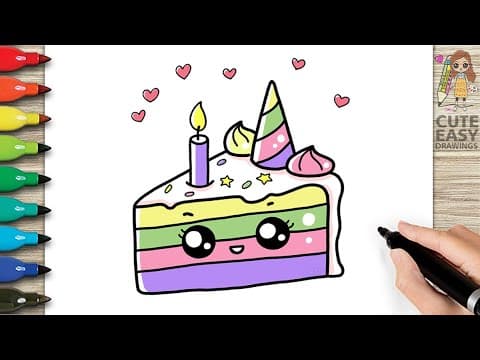 Preview of How to Draw a Simple Cute Unicorn Cake Easy Drawing and Coloring Step by Step for KIDS