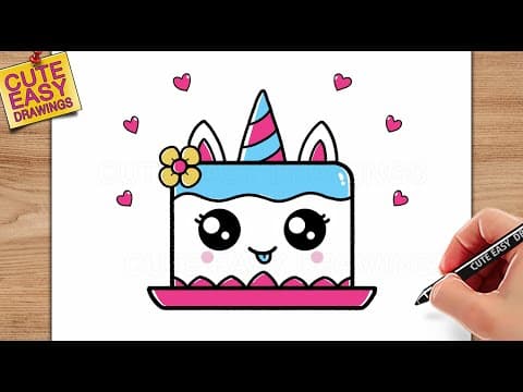 Preview of Unicorn Cake Drawing Easy Step by Step for KIDS