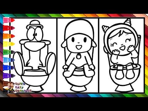 Preview of Draw and Color Pocoyo and His Friends in the Bathroom 🚽 👶👧🦆🐙 Drawings for Kids