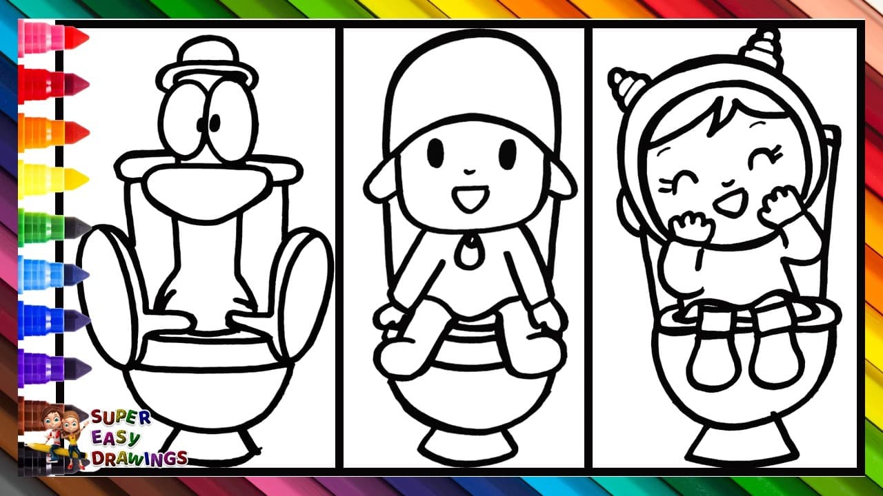 Preview of Draw and Color Pocoyo and His Friends in the Bathroom π½ πΆπ§π¦π Drawings for Kids