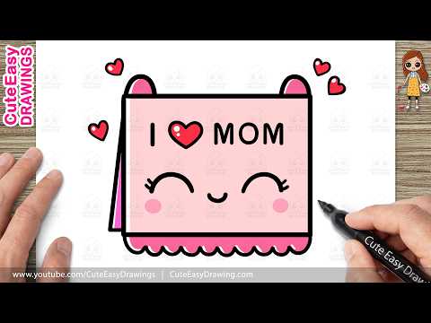 Preview of How to Draw a Cute I Love MOM Card 💖 Easy Step by Step | Kawaii Mother’s Day Card Drawing