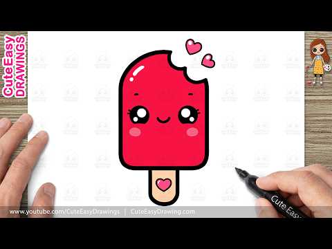Preview of How to Draw a Cute Red Ice Cream Easy Step-by-Step | Kawaii Ice Cream Drawing for Kids & Toddlers!