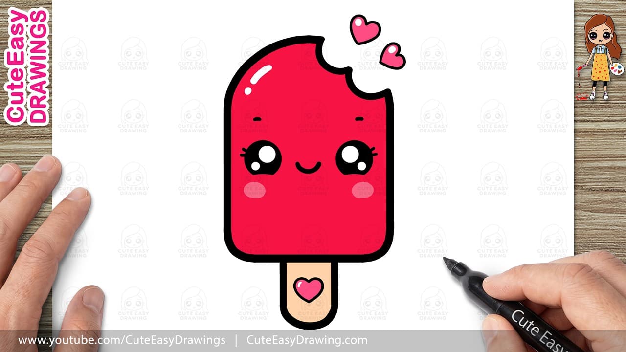 Preview of How to Draw a Cute Red Ice Cream Easy Step-by-Step | Kawaii Ice Cream Drawing for Kids & Toddlers!