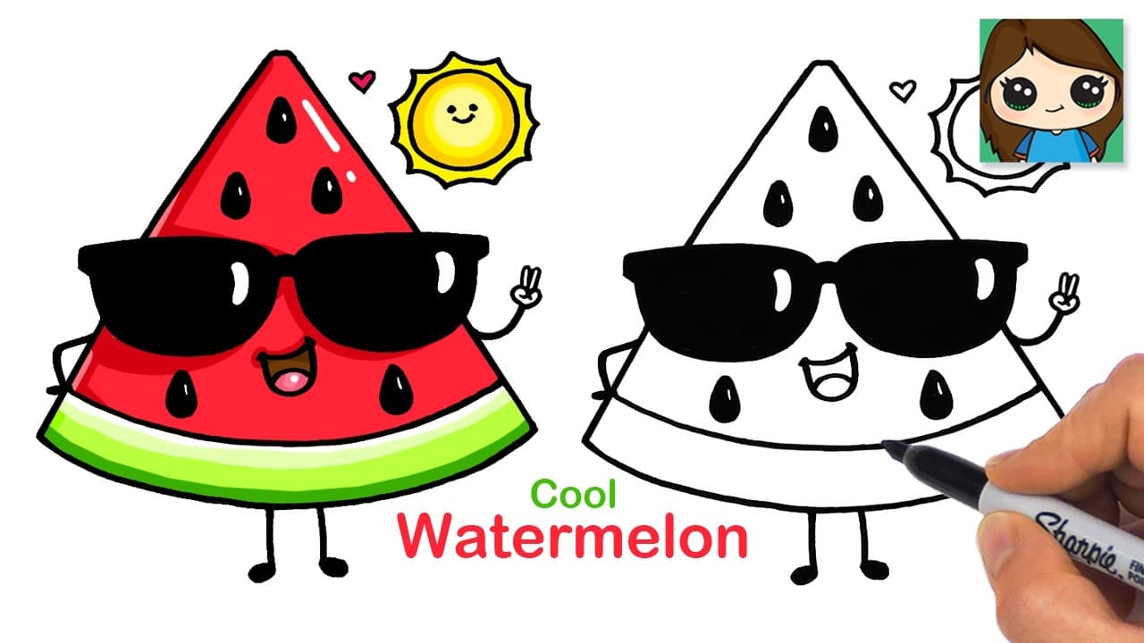 Preview of How to Draw a Cool Watermelon ๐ Fun Summer Art | Relaxing Follow Along Hobby