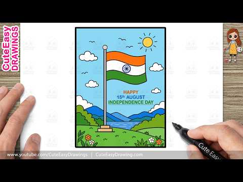 Preview of How to Draw Independence Day Drawing Easy | 15 August Poster for Kids | Indian Flag Drawing!