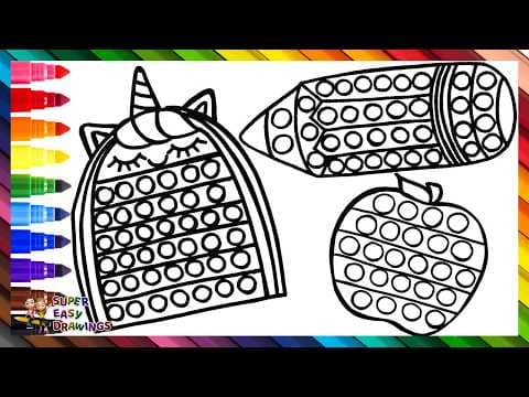 Preview of Draw and Color 3 Back to School Pop Its: A Pencil, a Backpack, and an Apple ✏️🎒🦄🍎🔴🟠🟡🟢🔵🟣🌈
