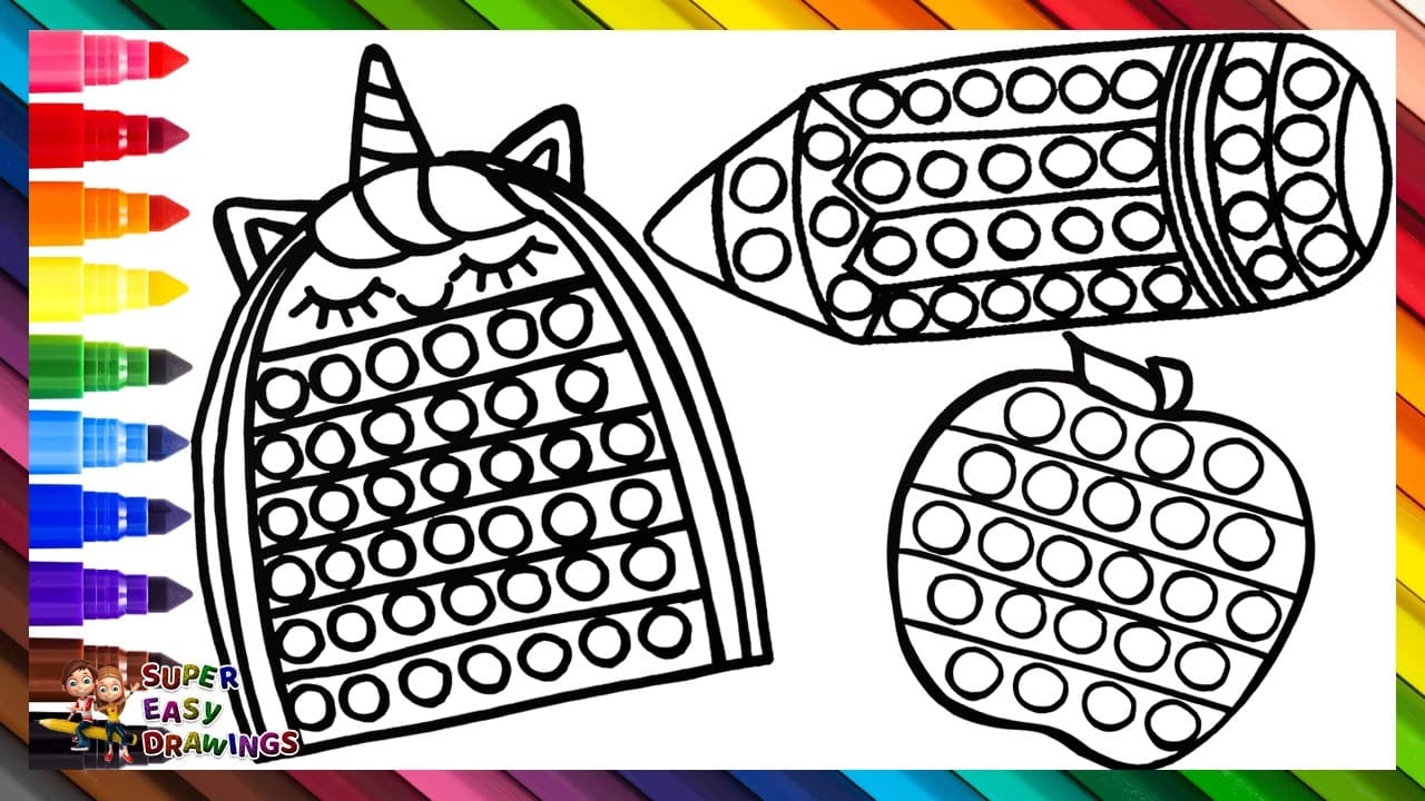 Preview of Draw and Color 3 Back to School Pop Its: A Pencil, a Backpack, and an Apple βοΈππ¦ππ΄π π‘π’π΅π£π