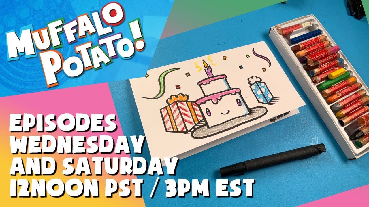 Preview of How To Draw BIRTHDAY PARTY CAKE with MUFFALO POTATO