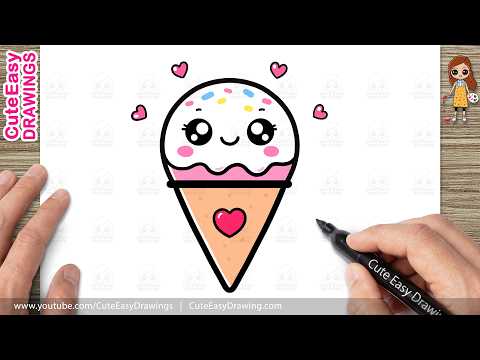 Preview of How to Draw Cute Ice Cream Cone Easy | Kawaii Ice Cream Drawing for Kids & Toddlers!