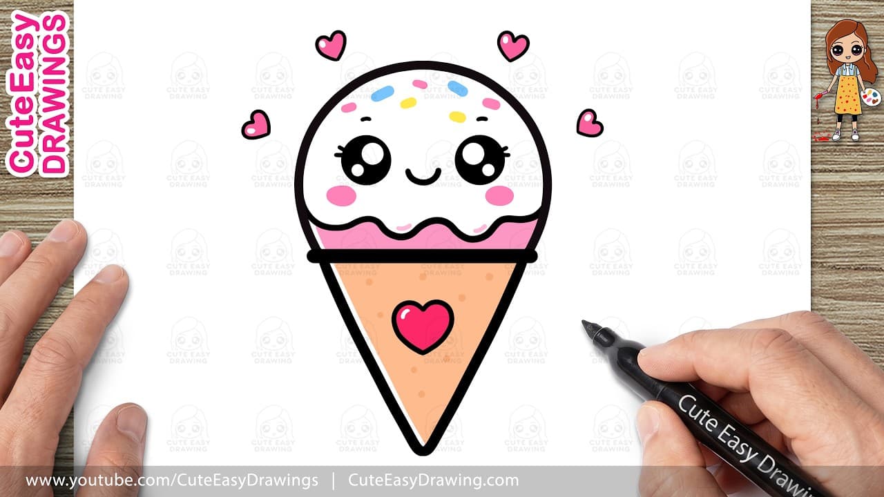 Preview of How to Draw Cute Ice Cream Cone Easy | Kawaii Ice Cream Drawing for Kids & Toddlers!